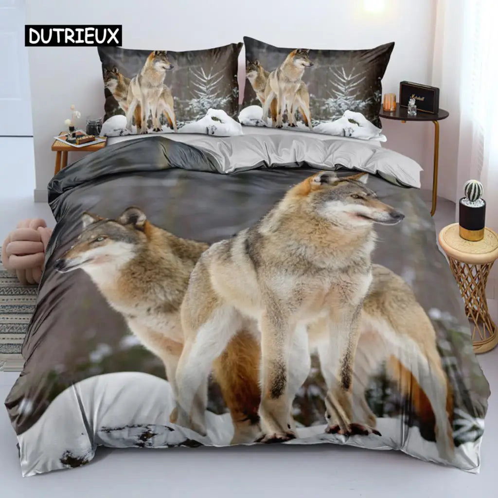 Σετ κλινοσκεπασμάτων 3D Wolf σε μαύρο και λευκό, με ονειροπαγίδα και tribal έθνικ στυλ, παπλωματοθήκη για εφήβους, ενήλικες, γυναίκες και άνδρες, διακόσμηση υπνοδωματίου