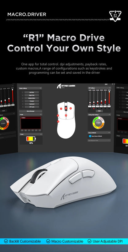 Attack Shark R1/X11 Tri-Mode Wireless Gaming Mouse 18K DPI PAW3311 Bluetooth/2.4GHz/Wired Lightweight Programmable for PC/Laptop