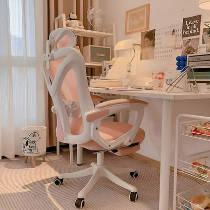 Fauteuil de salon ergonomique inclinable à dossier haut en maille, fauteuil de jeu à bascule, fauteuil de bureau pivotant et roulant avec coussin de soutien lombaire