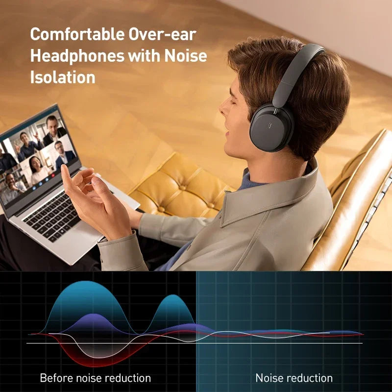 Cuffie over-ear wireless Bluetooth 5.3 Baseus – Driver HiFi da 40mm, autonomia di 70H, headset pieghevole con audio spaziale