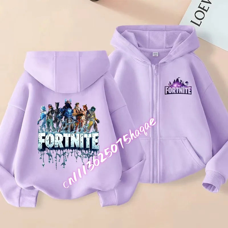Ново детско яке с качулка Fortnites — суитшърт с цип и щампа на анимационен игрови персонаж, есенно-зимни дрехи за момчета