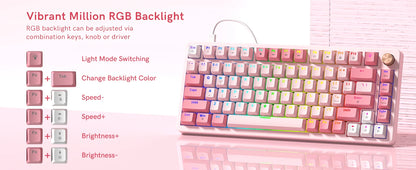 Womier VK75 Wired Mechanical Keyboard Retro Pink Custom Hot-swappable Keyboard for PC Computer Laptop