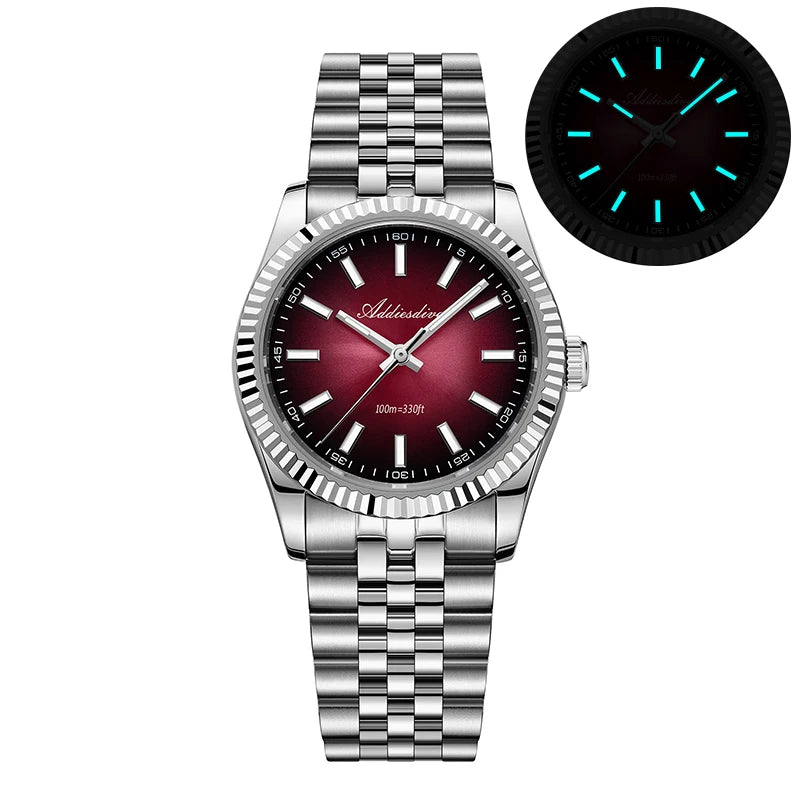Reloj para hombre ADDIESDIVE AD2073, cristal de zafiro, 36mm, VH31, esfera sunburst, cuarzo, 10Bar, impermeable para buceo, luminoso