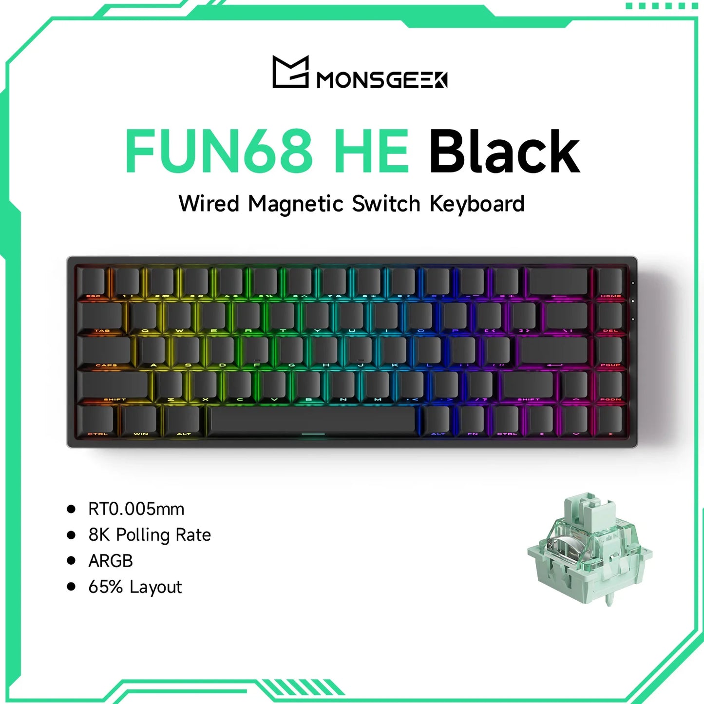 Akko MonsGeek FUN68 HE Magnetic Keyboard 65% Rapid Trigger 0.005mm 8000Hz ARGB USB/Wireless Gaming Custom Keyboard for Gamer