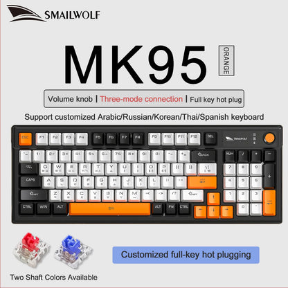 SMAILWOLF MK95 Bluetooth Wireless Korean Customized Mechanical Keyboard e-Sports 3 Modes Laptop Office Game Full Key Hot Swappable RGB Lighting Effects