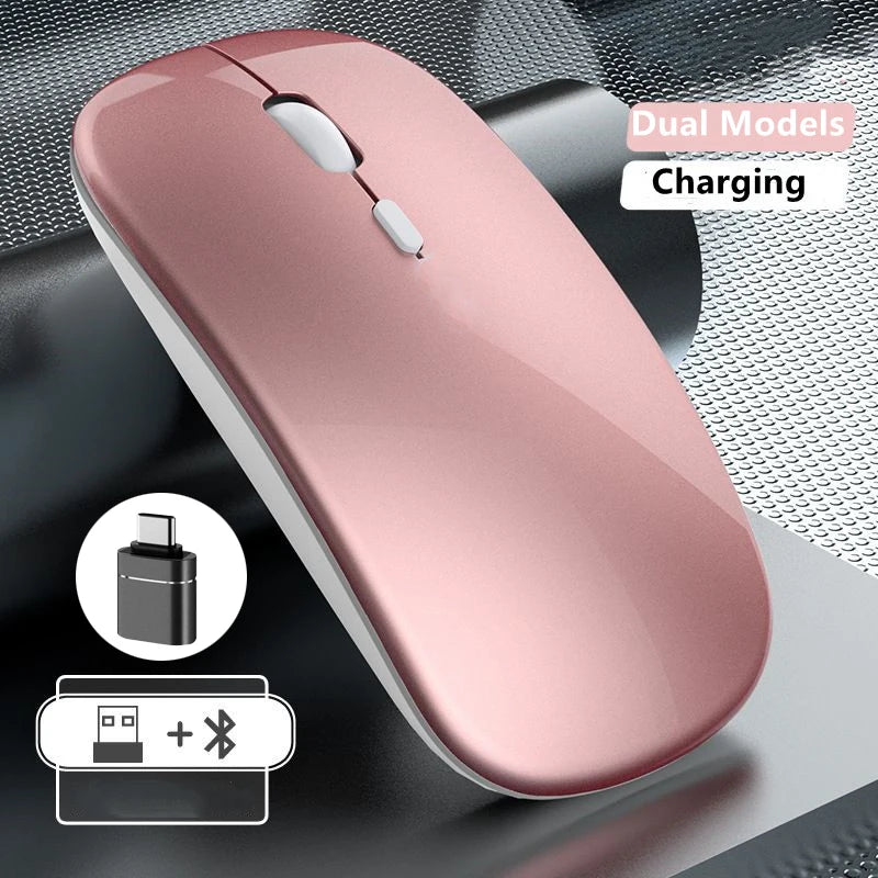 Mouse wireless ricaricabile a doppia modalità Bluetooth compatibile e 2.4G USB per computer, laptop, iPad, tablet e notebook, mouse da gaming