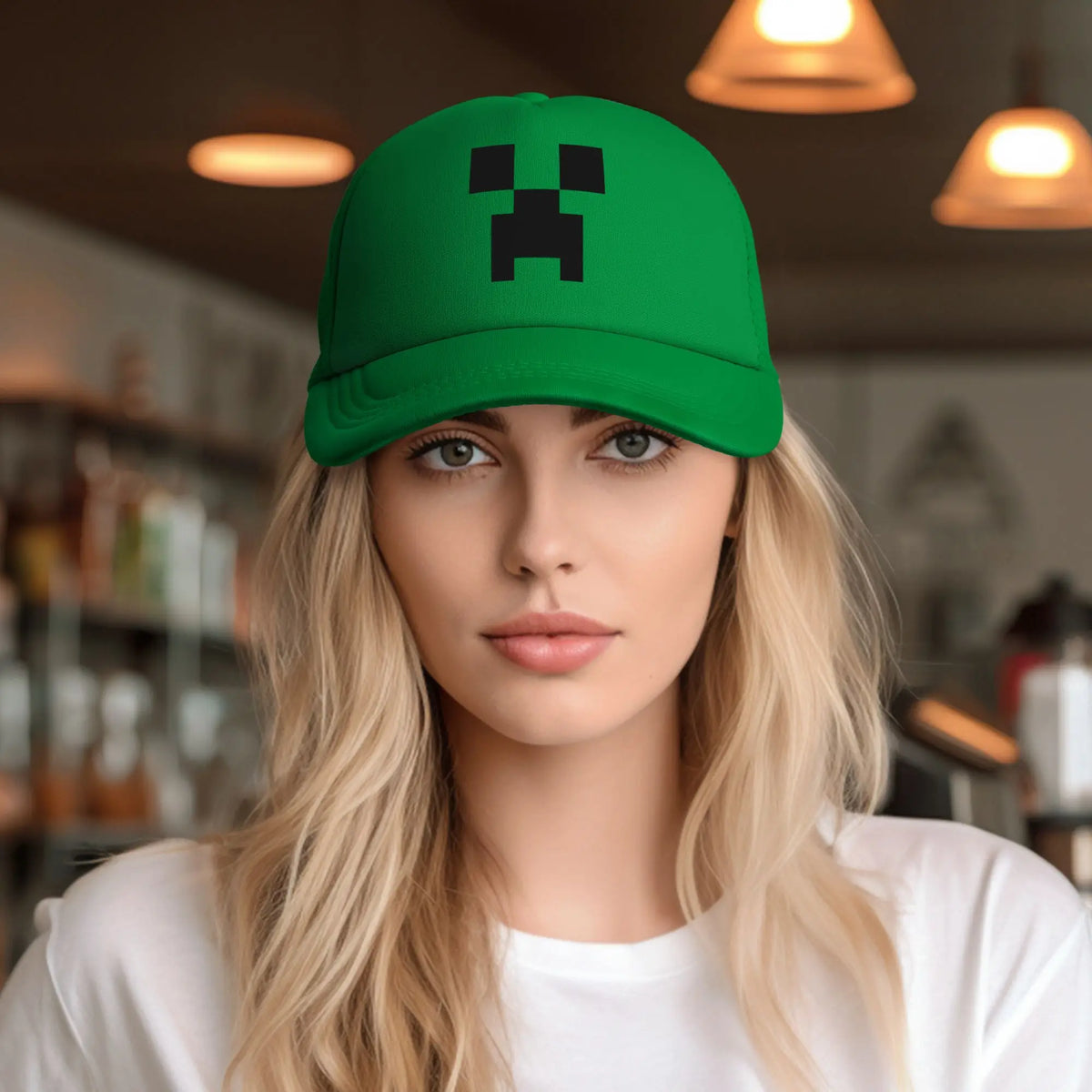 Suaugusiųjų „Creepers“ didelio ciferblato vaizdo žaidimų stiliaus „Trucker“ kepurė, tinklinė beisbolo kepurė, poliesterinė kepurė, saulės kepurė, reguliuojama lenktyninė kepurė, vasarinė
