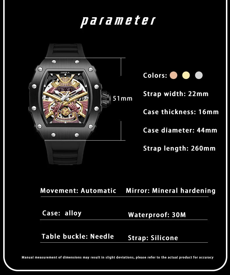 ONOLA Men Automatic Watch Luxury Brand Fashion Luminous Waterproof Mechanical Watches Men Military Sports Watches Gifts for Men
