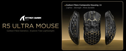 Mouse de gaming wireless ATTACK SHARK R5 Ultra 8K din fibră de carbon, cu senzor 42000 DPI-PAW3950 MAX - ultra-ușor, 39g, pentru Win/Mac