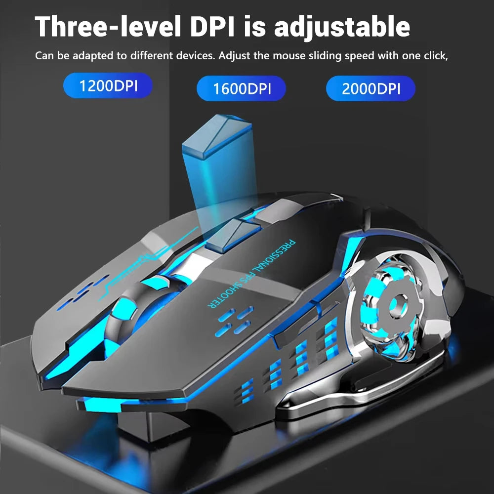 Ratón gaming Mecha inalámbrico Bluetooth 2.4G USB, recargable, silencioso y retroiluminado, ratón ergonómico para oficina, accesorios de juego