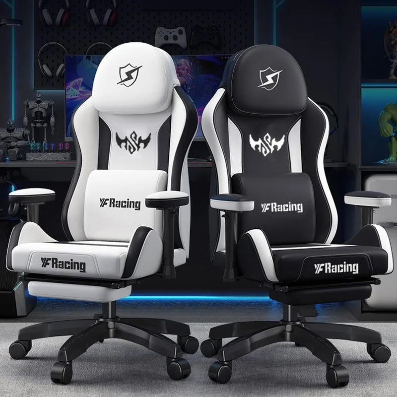 Ergonomic Gaming Chair with Latex Seat Cushion, Adjustable Backrest, Dual Headrest, 4D Pneumatic Lift, Office Computer Chair