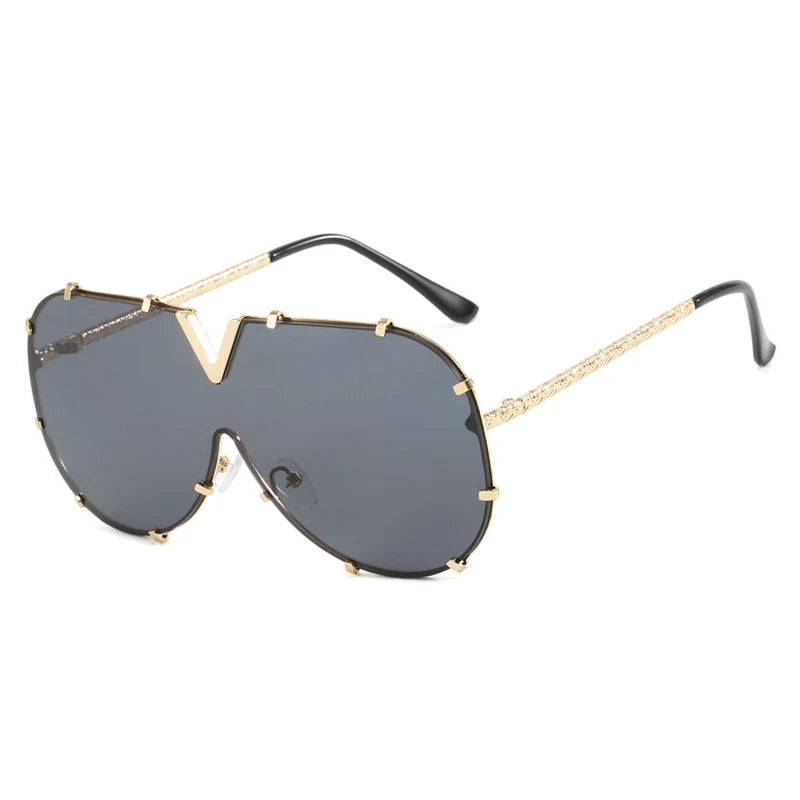 Trendy Rivets Metal Frame Oversized Pilot Women Sunglasses Brand Design Men Sunglass UV400 Outdoor Driving Travel Luxury Goggles
