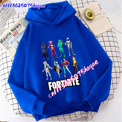 Nowa bluza dziecięca z kapturem Fortnites z nadrukiem postaci z gry, styl kreskówkowy, jesienna odzież casualowa, zimowa bluza dla chłopców