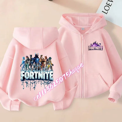 Ново детско яке с качулка Fortnites — суитшърт с цип и щампа на анимационен игрови персонаж, есенно-зимни дрехи за момчета