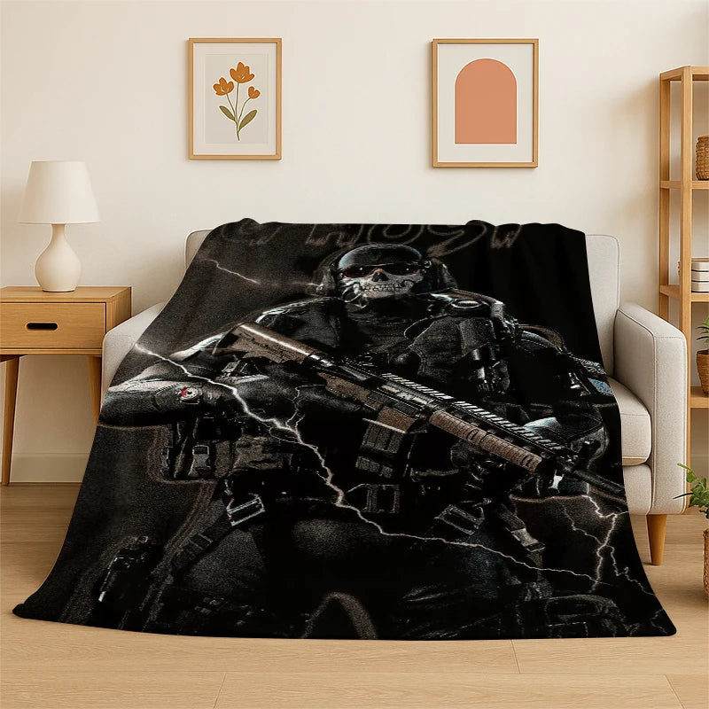 Call of Duty COD War Game Cartoon Flannel Blanket Soft Warm Throw Blanket for Bedroom Living Room Bed Travel Camping Picnic