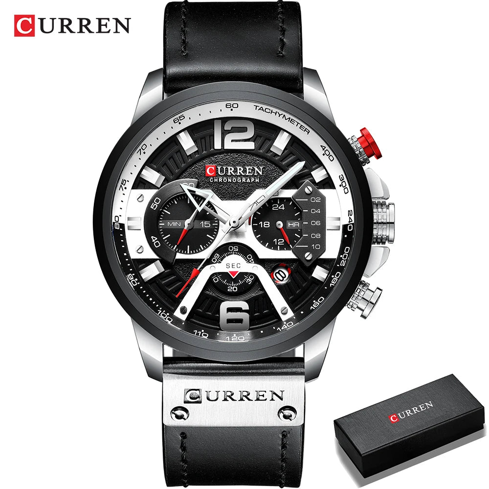CURREN 8329 Men’s Watch – Casual sporty style, military-inspired design, leather strap, trendy chronograph, luxury watch from a leading brand