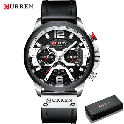 CURREN 8329 Men’s Watch – Casual sporty style, military-inspired design, leather strap, trendy chronograph, luxury watch from a leading brand