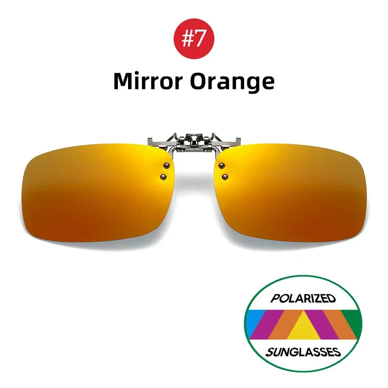 Classic Mirror Blue Flip Up Clip on Sunglasses Fishing Men Square Polarized Lens Metal Night Vision Driving UV400 Women Glasses