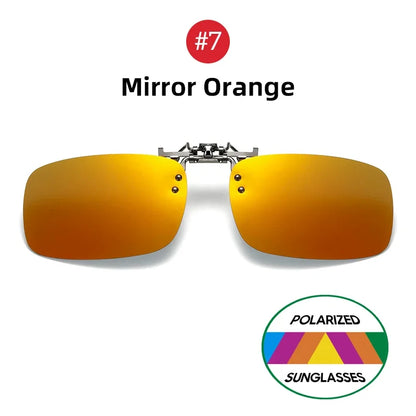 Classic Mirror Blue Flip Up Clip on Sunglasses Fishing Men Square Polarized Lens Metal Night Vision Driving UV400 Women Glasses