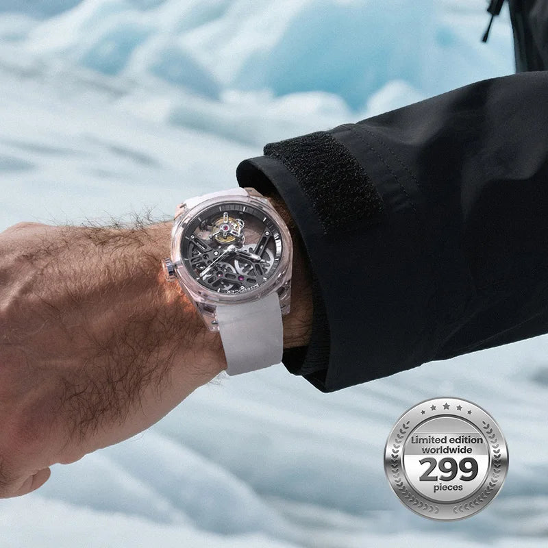 AGELOCER Limited Edition "Ice Never Melts" Free-sprung Crystal Tourbillon Watch Luxury Manual Mechanical Watches