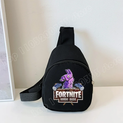 Fortnite Crossbody Bag Game Printed Kids Mini Chest Bag Classic Black Shoulder Bag Wallet Suitable for School Outdoor Activities