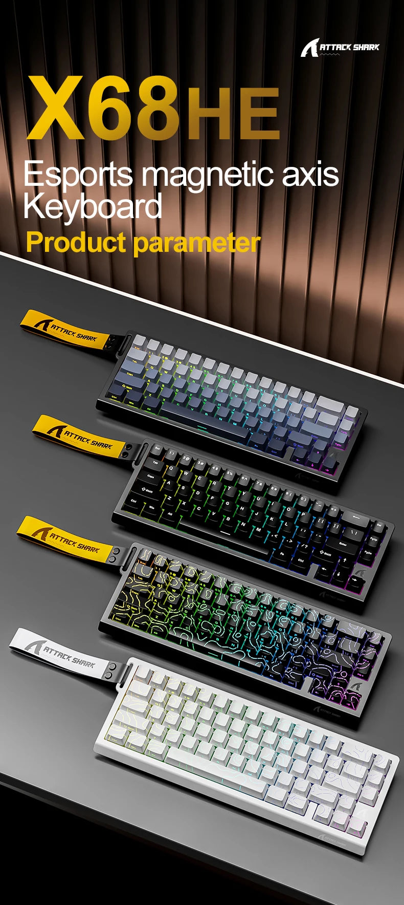 Magnetic Gaming Keyboard ATTACK SHARK X68HE X68PRO HE and FREEWOLF F68 Wired F68Pro Wireless for Pro Gaming 0.01mm Rapid Trigg