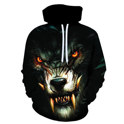 Herren-Hoodie mit Wolf-Grafik, 3D-Print, Outdoor- und Streetwear-Design, Kapuze und Fronttasche