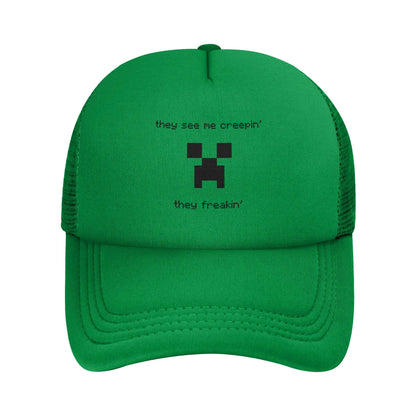 Suaugusiųjų „Creepers“ zombių priešiškos minios stiliaus „Trucker“ kepurės, tinklinės beisbolo kepurės, poliesterinės kepurės, saulės kepurės, reguliuojamos golfo kepurės, vasarinės kepurės
