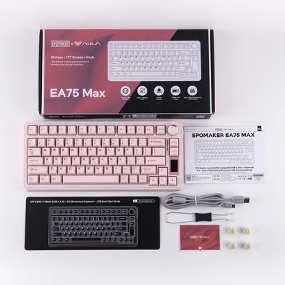 EPOMAKER X AULA EA75 MAX 75% ANSI-US-Layout Hot-Swap-Gasket kabelgebundene/BT/2.4GHz kabellose mechanische Tastatur mit Display & Drehregler