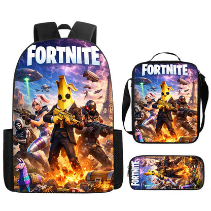 Cute Cartoon 3pcs Set School Backpack with Lunch Bag and Pencil Case, Large Anime Fortnite Kids School Bags for Boys and Girls