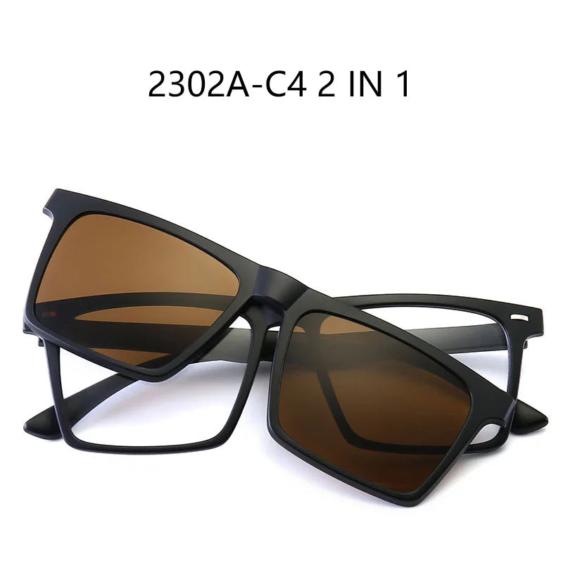 Myopia Polarized Magnet Sunglasses Women Men Clip On Glasses Square Optic Spectacle 6 In 1 Eyeglass Frames -0.5 TO -10
