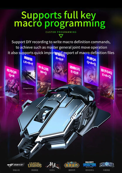Mechanical Metal Gaming Mouse Wired Ergonomic RGB Backlit Game Mouse 12800 DPI Optical USB Mouse Computer Mouse For Desktop PC