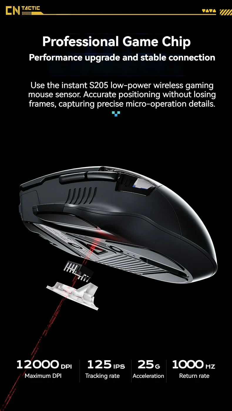 Rato Gaming Inphic A9 Pro Tri-Mode com Coluna de Luz Colorida, Indicador de Bateria, DPI Ajustável, Controlador Macro, Design Ergonómico, 12800DPI