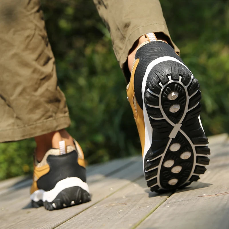 Sapatos casuais em pele para homem, ténis leves de caminhada para primavera, outono e inverno