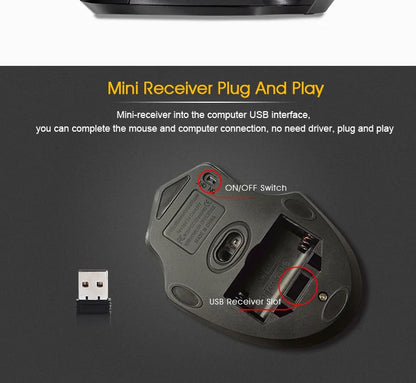 Ratón inalámbrico nuevo de 2000DPI ajustable con receptor USB 3.0, ratón óptico para ordenador 2.4GHz, ratón gaming con diseño ergonómico para portátil