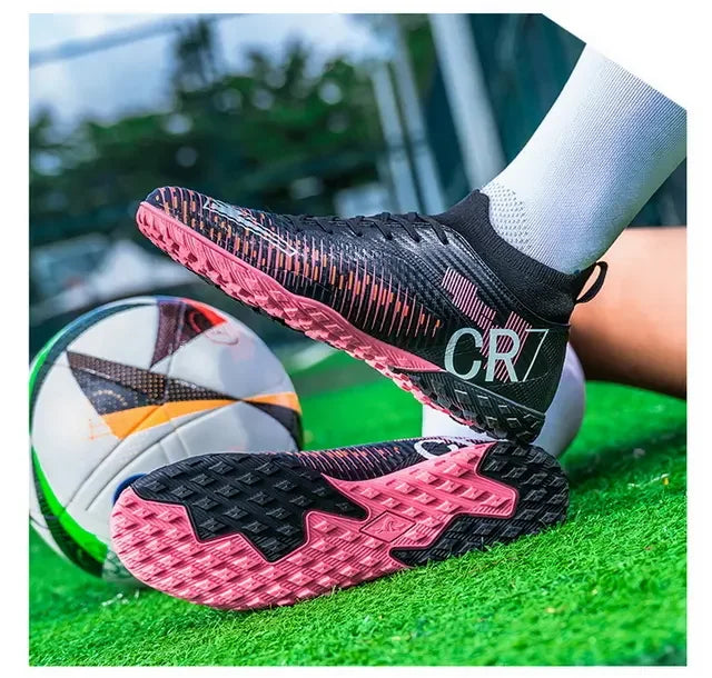 Scarpe da calcio per bambini antiurto sulla punta, chiusura con lacci, tacchetti corti antiscivolo, resistenti all’usura e traspiranti, per partite su erba all’aperto