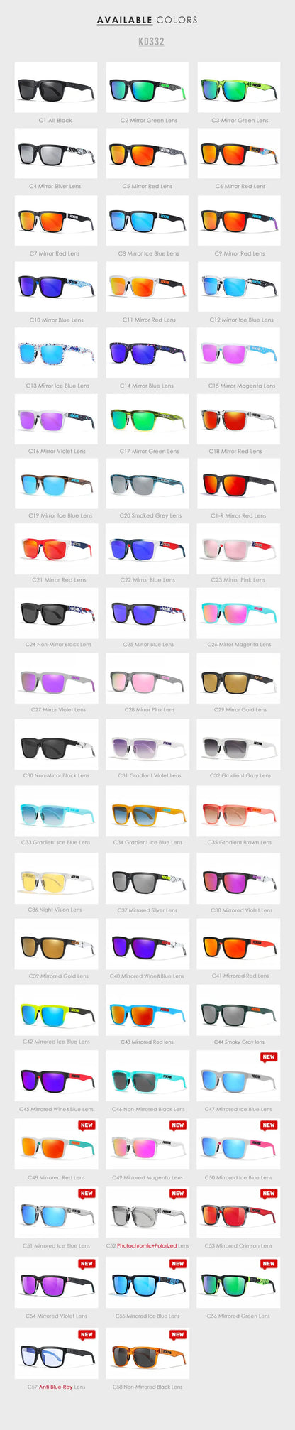 KDEAM Unisex Square Sunglasses Polarized Flash With Stylish Mirrored Pink Sun Glasses New Colors KD332