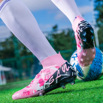Chaussures de football professionnelles pour hommes/femmes, crampons antidérapants FG, bottes de football respirantes, chaussures d'entraînement à tige haute