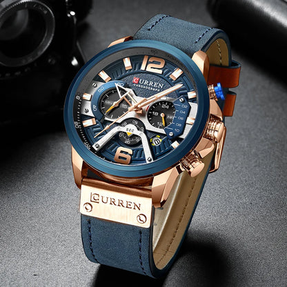 CURREN 8329 Men’s Watch – Casual sporty style, military-inspired design, leather strap, trendy chronograph, luxury watch from a leading brand