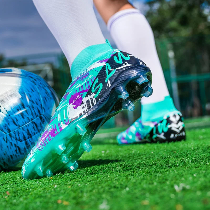 Chaussures de football professionnelles pour hommes/femmes, crampons antidérapants FG, bottes de football respirantes, chaussures d'entraînement à tige haute