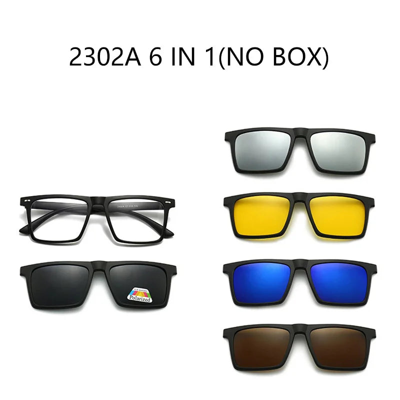 Myopia Polarized Magnet Sunglasses Women Men Clip On Glasses Square Optic Spectacle 6 In 1 Eyeglass Frames -0.5 TO -10