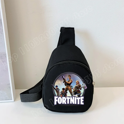 Fortnite Crossbody Bag Game Printed Kids Mini Chest Bag Classic Black Shoulder Bag Wallet Suitable for School Outdoor Activities