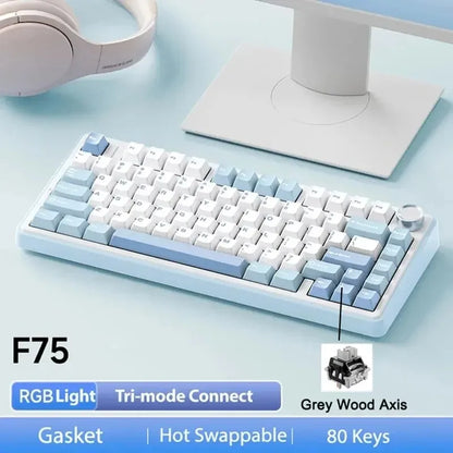 F75 Mechanische Tastatur FREEWOLF * AULA F75 Bluetooth-Tastatur mit drei Verbindungsmodi, speziell für Gaming und Büro entwickelt