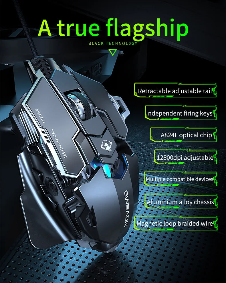 Mechanical Metal Gaming Mouse Wired Ergonomic RGB Backlit Game Mouse 12800 DPI Optical USB Mouse Computer Mouse For Desktop PC