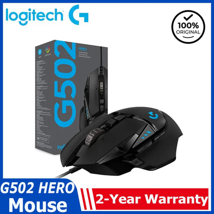 Ratón gaming con cable Logitech G502 HERO de alto rendimiento, sensor HERO 25K, 25,600 DPI, RGB, pesos ajustables, 11 botones, ratón para PC/Mac