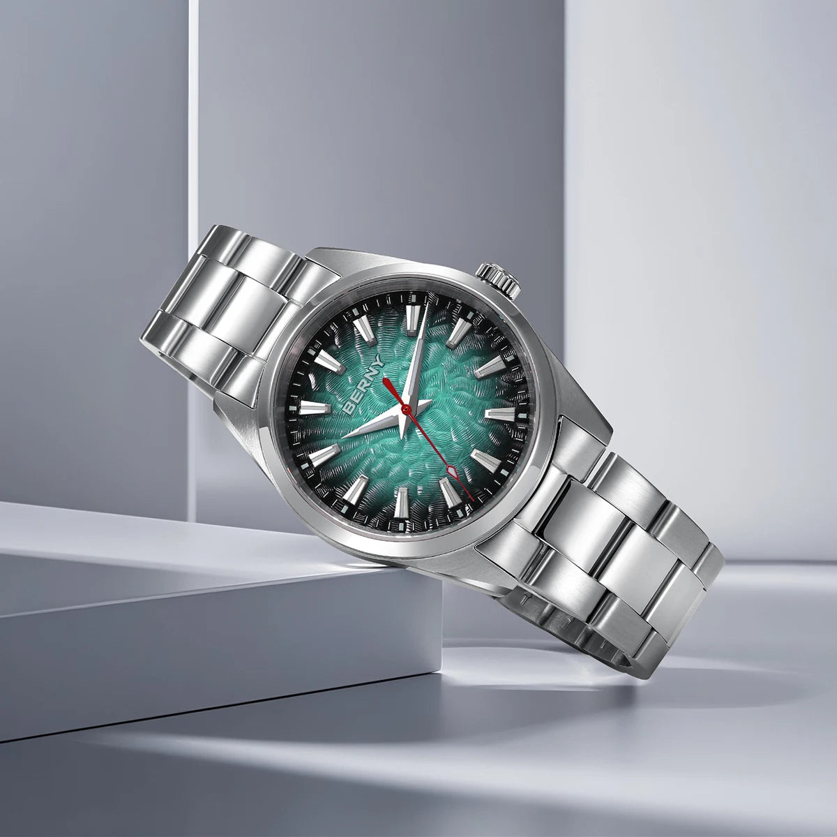 BERNY men’s watch – Quartz watch, sapphire crystal, luminescent hands, water-resistant to 10 ATM, made entirely of stainless steel – Elegant and casual style, ideal for everyday wear or professional occasions