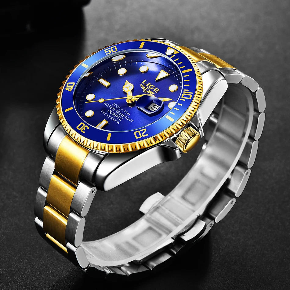 LIGE men’s watch – Quartz chronograph, water-resistant, casual yet professional style, a luxury fashion accessory from a leading brand.