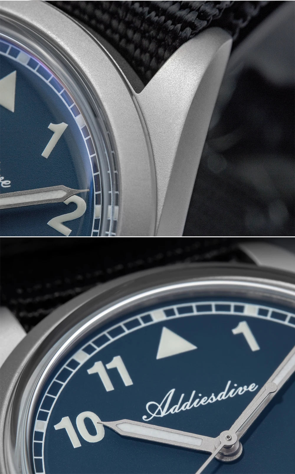 Relógio analógico masculino ADDIESDIVE 36mm com vidro espelhado bolha, 100m à prova de água, luminoso, simples, em quartzo, com bracelete em nylon