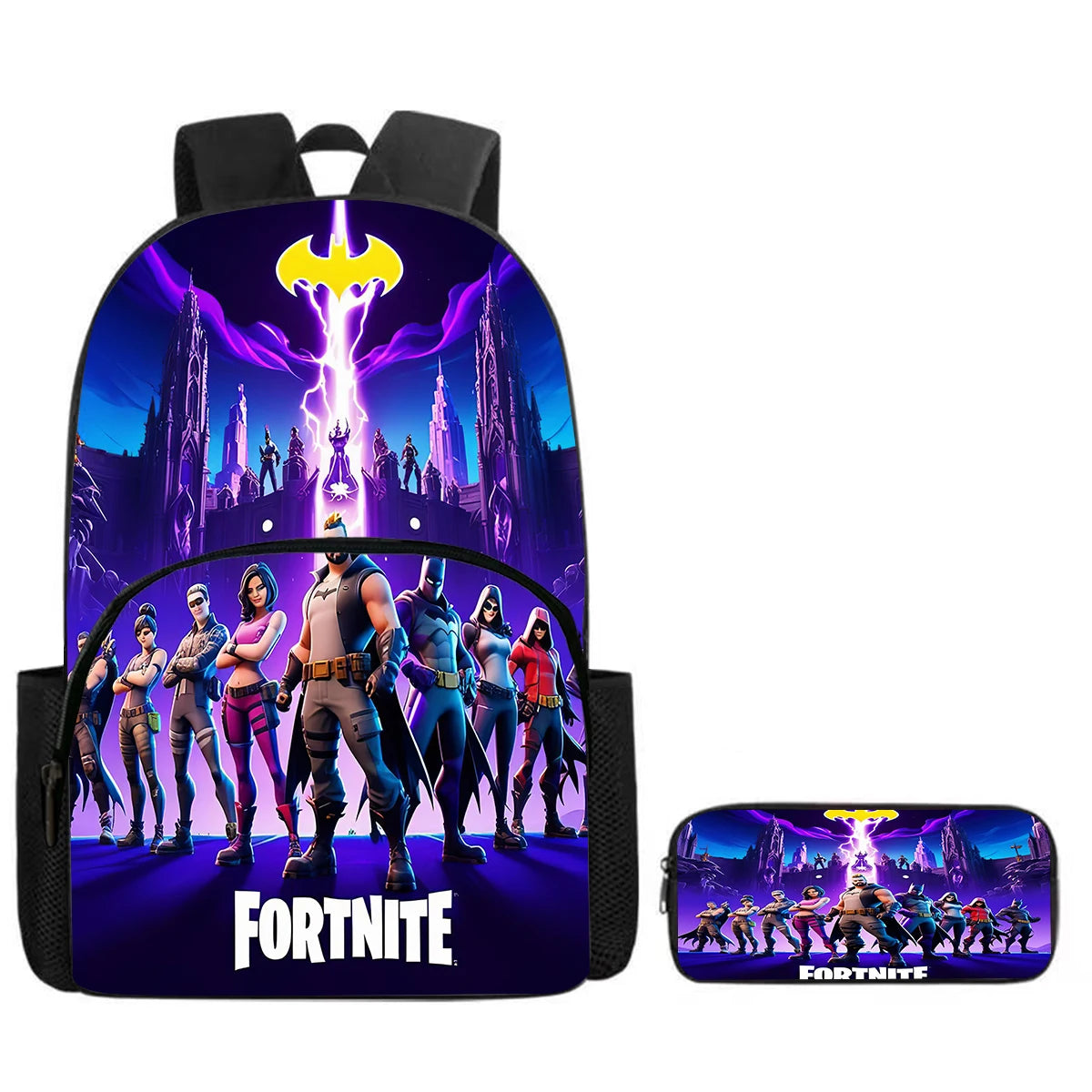 Mochila Fortnite Cartoon com Bolso Frontal e Estojo 2PCS - Conjunto Escolar para Meninos e Meninas dos 5 aos 8 Anos, Presente de Regresso às Aulas