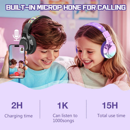 Gradient Kids Bluetooth Headphones Over Ear Girls Wireless Headphones With Mic Foldable Lightweight Headset For School Travel
